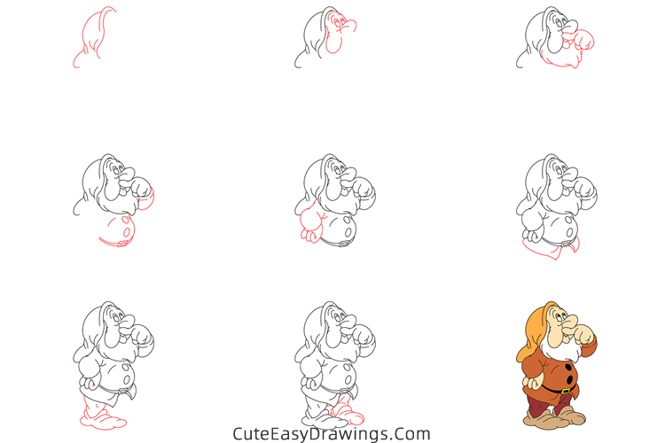 how to draw sneezy dwarf - www.cuteeasydrawings.com