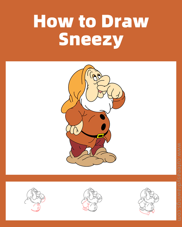 how to draw sneezy dwarf - www.cuteeasydrawings.com