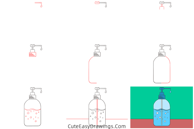 how to draw hand sanitizer - www.cuteeasydrawings.com