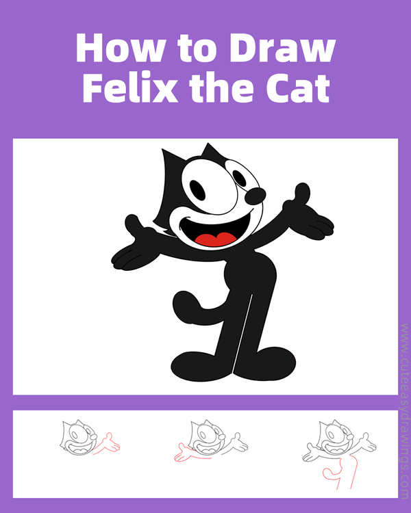 how to draw felix the cat - www.cuteeasydrawings.com