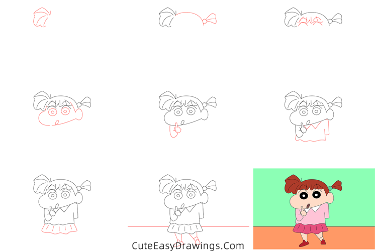 how to draw nene sakurada from crayon shin chan - www.cuteeasydrawings.com