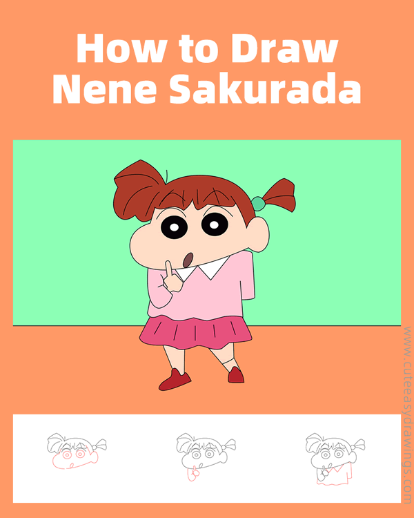 how to draw nene sakurada from crayon shin chan - www.cuteeasydrawings.com