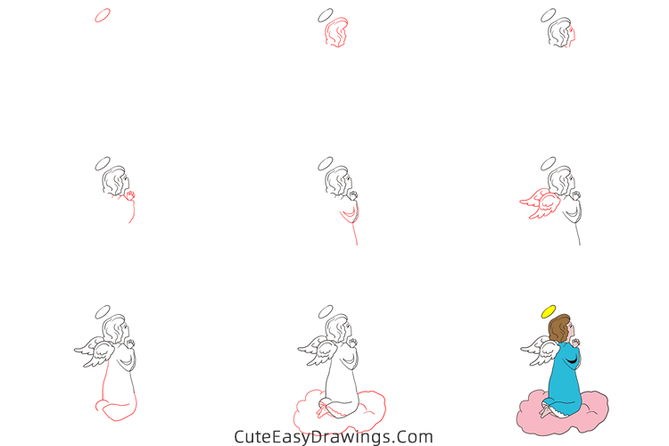 how to draw a praying angel - www.cuteeasydrawings.com