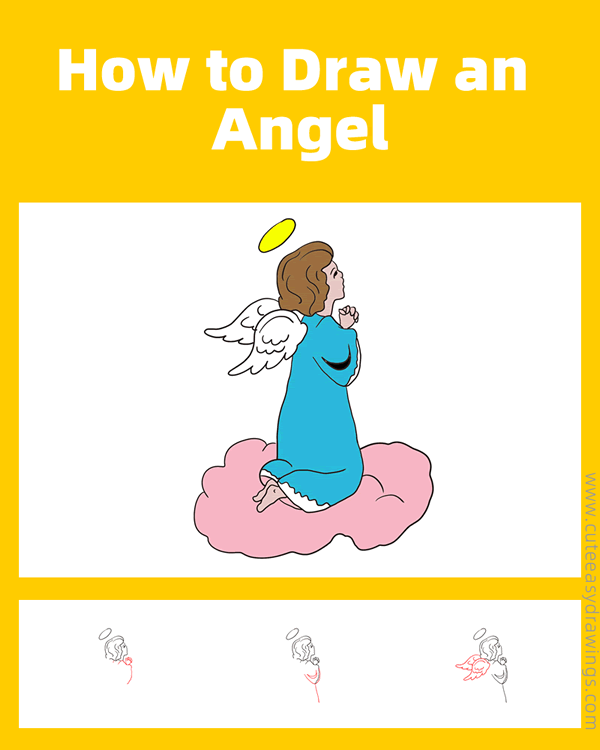 how to draw a praying angel - www.cuteeasydrawings.com