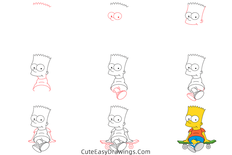 how to draw bart simpson - www.cuteeasydrawings.com