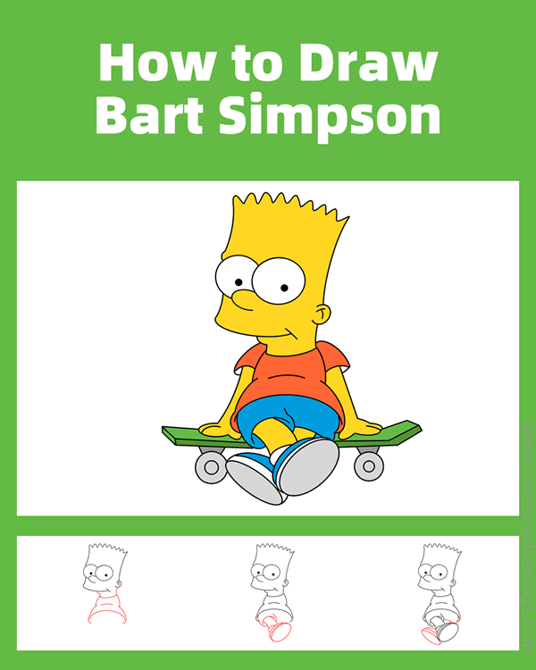 how to draw bart simpson - www.cuteeasydrawings.com