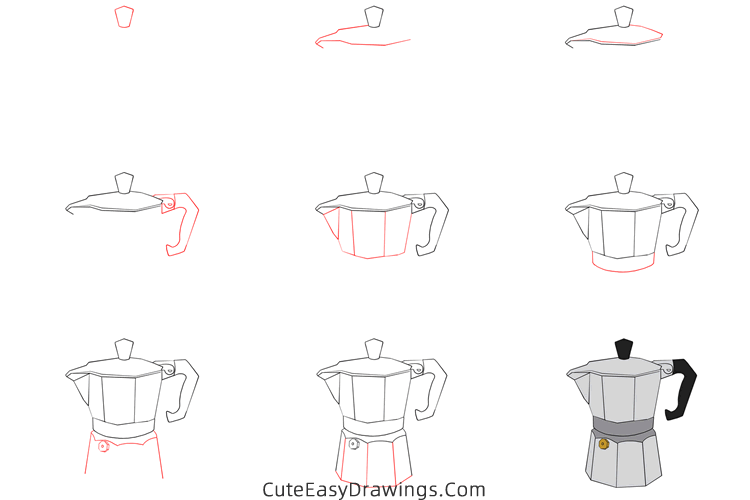 how to draw a realistic coffee maker - www.cuteeasydrawings.com