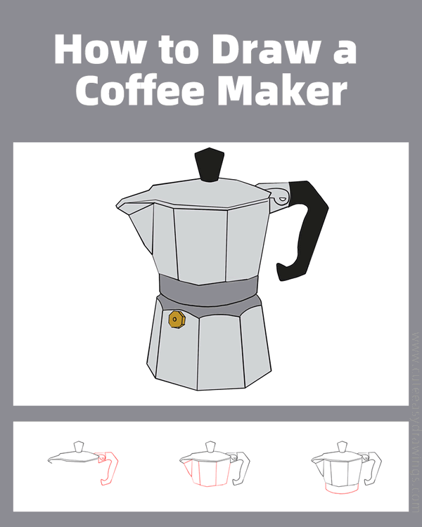 how to draw a realistic coffee maker - www.cuteeasydrawings.com