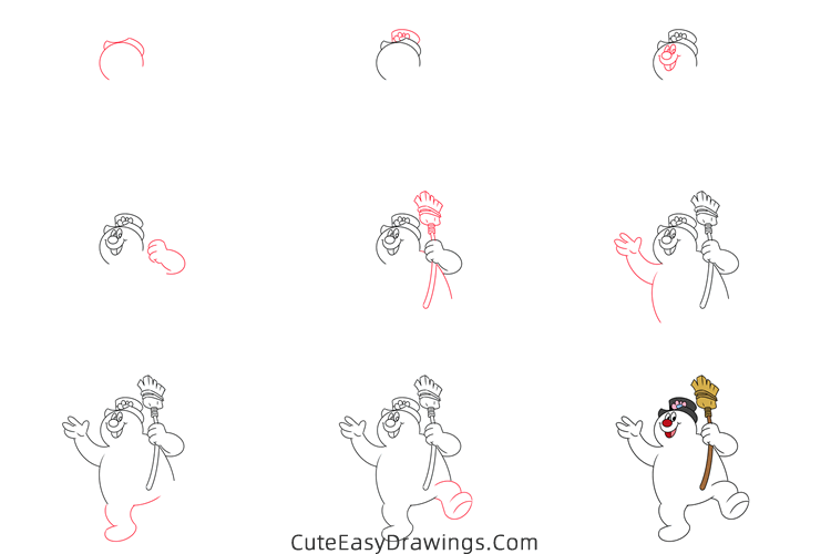 how to draw frosty the snowman - www.cuteeasydrawings.com