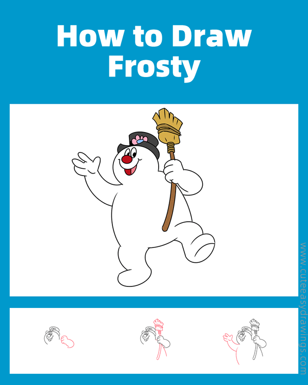 how to draw frosty the snowman - www.cuteeasydrawings.com