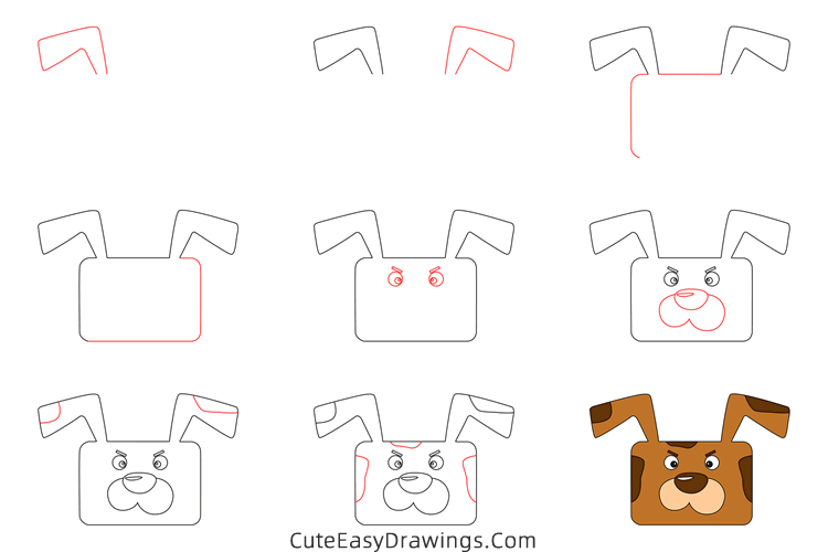 how to draw a dog face - www.cuteeasydrawings.com