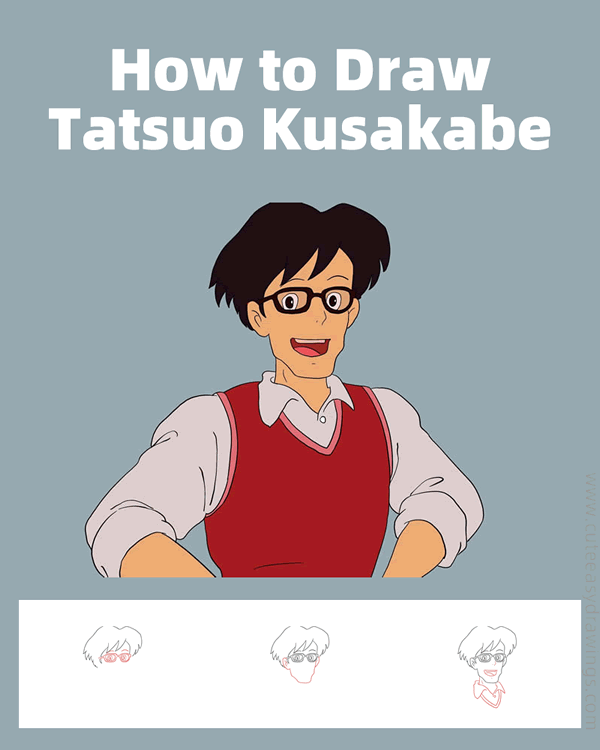 how to draw tatsuo kusakabe from my neighbor totoro - www.cuteeasydrawings.com