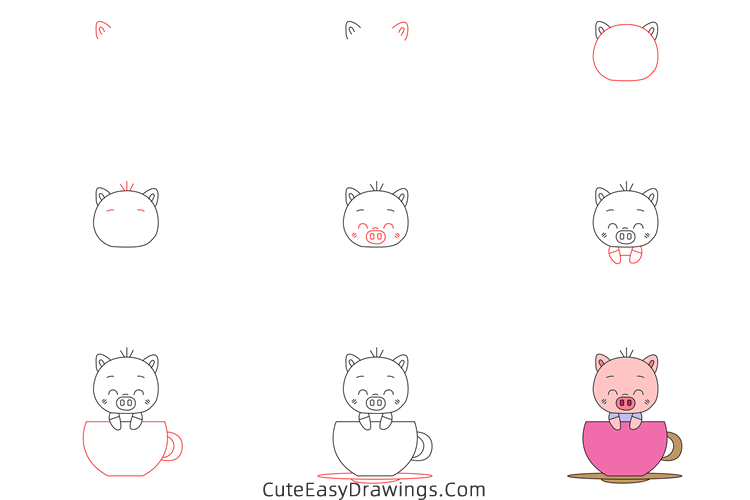 how to draw a cute piggy - www.cuteeasydrawings.com