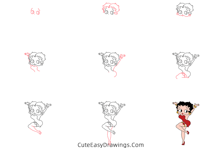 how to draw betty boop - www.cuteeasydrawings.com