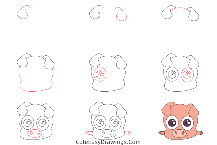 how to draw a pig face - www.cuteeasydrawings.com