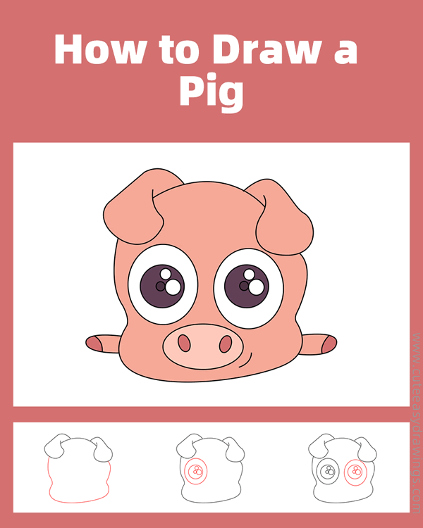 how to draw a pig face - www.cuteeasydrawings.com