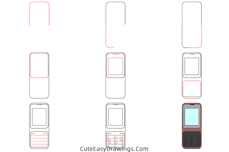 how to draw a cell phone - www.cuteeasydrawings.com