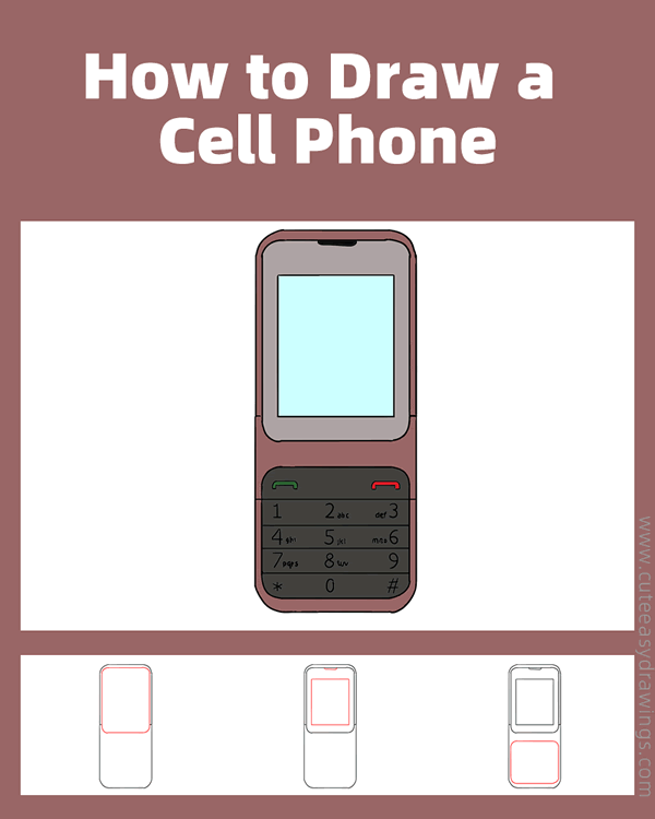 how to draw a cell phone - www.cuteeasydrawings.com