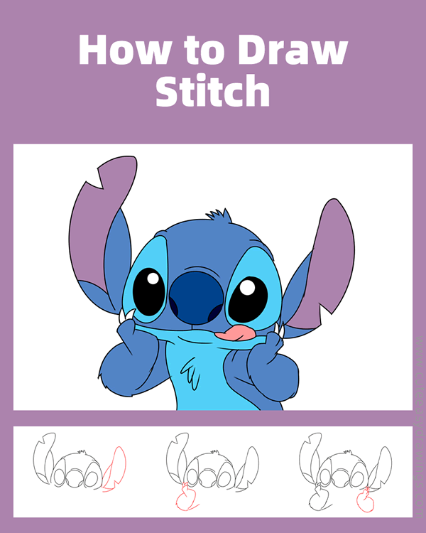 how to draw stitch face - www.cuteeasydrawings.com