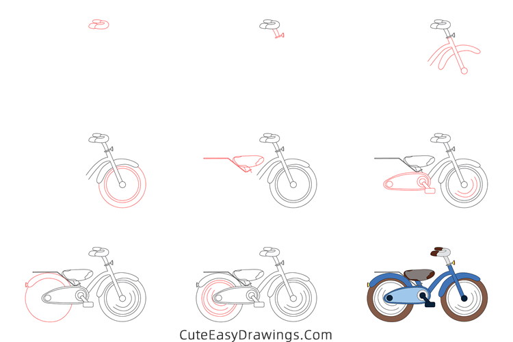 how to draw a bicycle - www.cuteeasydrawings.com