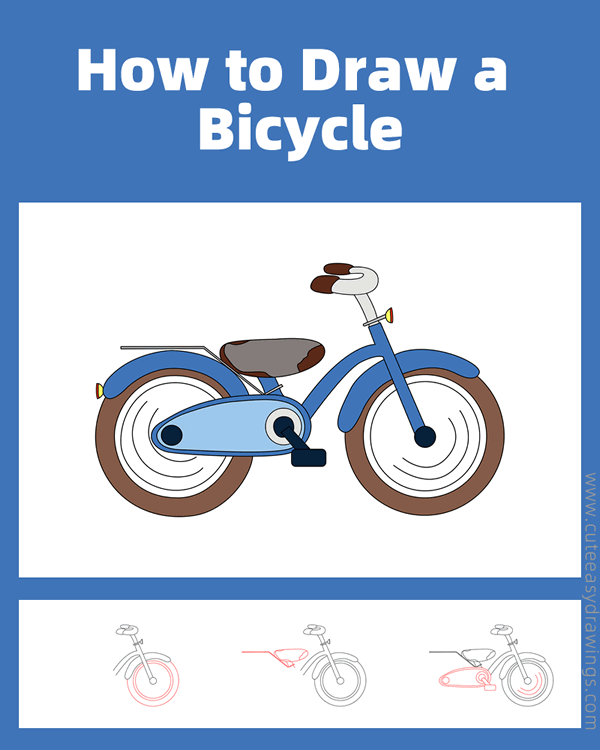 how to draw a bicycle - www.cuteeasydrawings.com