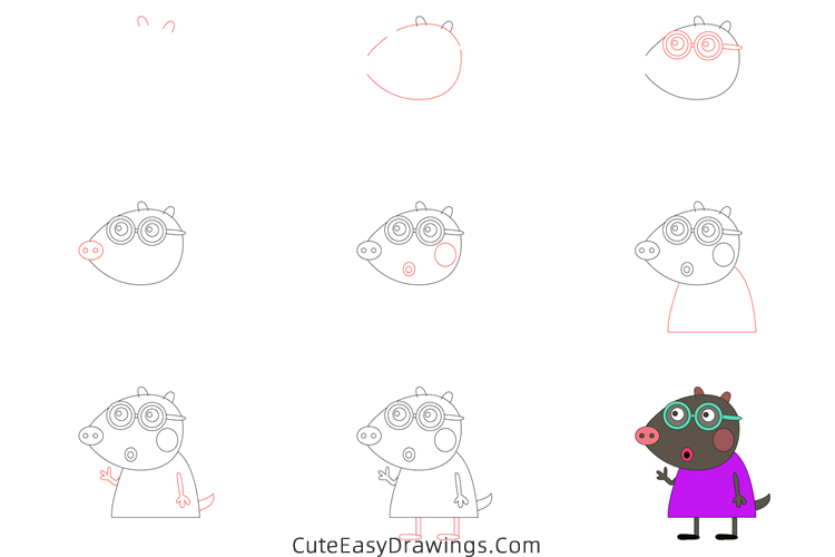 how to draw molly mole from peppa pig - www.cuteeasydrawings.com