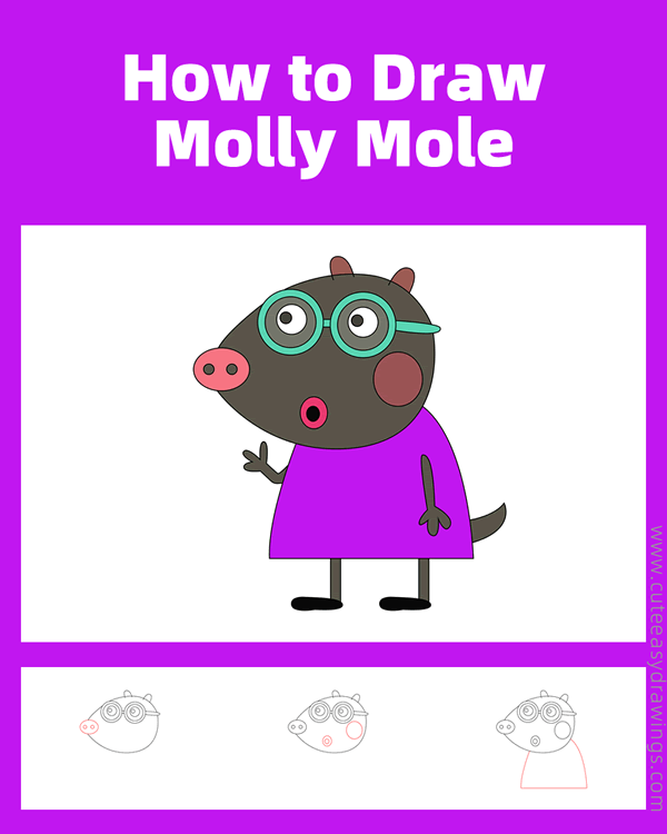 how to draw molly mole from peppa pig - www.cuteeasydrawings.com