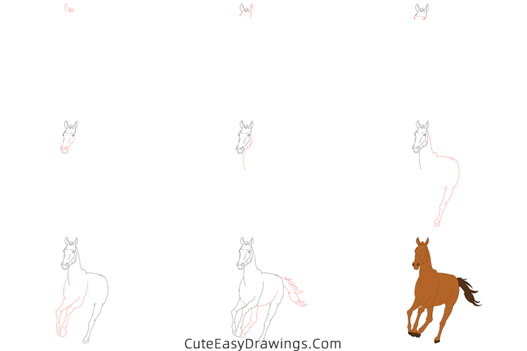 how to draw a realistic horse - www.cuteeasydrawings.com