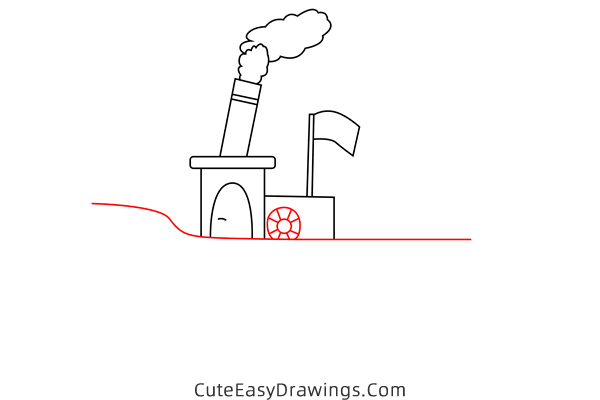 how to draw a steamboat - www.cuteeasydrawings.com