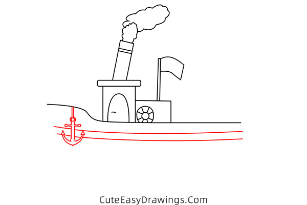 how to draw a steamboat - www.cuteeasydrawings.com