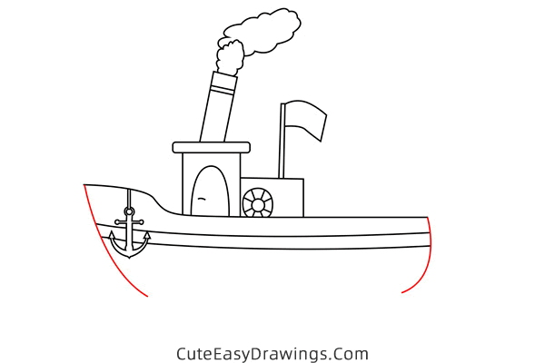 how to draw a steamboat - www.cuteeasydrawings.com