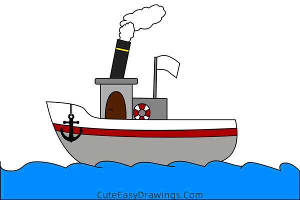 how to draw a steamboat - www.cuteeasydrawings.com