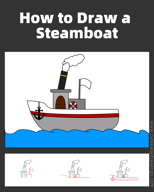 how to draw a steamboat - www.cuteeasydrawings.com