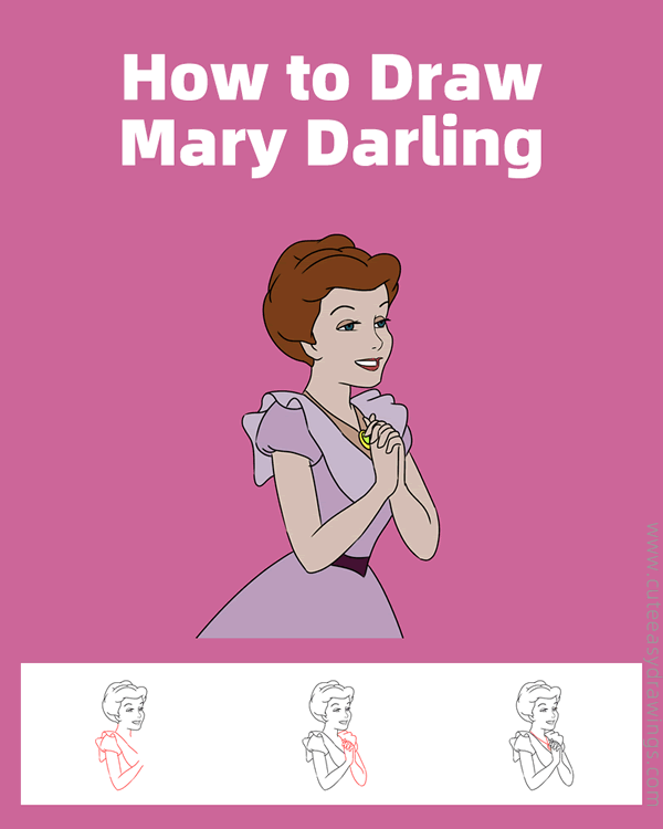 how to draw mary darling from peter pan - www.cuteeasydrawings.com