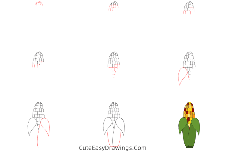 how to draw a corn - www.cuteeasydrawings.com