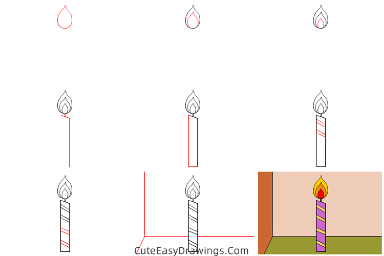 how to draw a candle - www.cuteeasydrawings.com