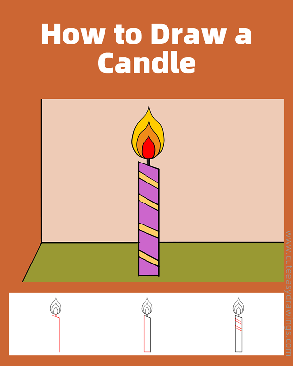 how to draw a candle - www.cuteeasydrawings.com