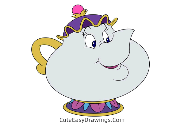 how to draw mrs potts from beauty and the beast - www.cuteeasydrawings.com