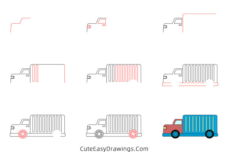 how to draw a truck - www.cuteeasydrawings.com