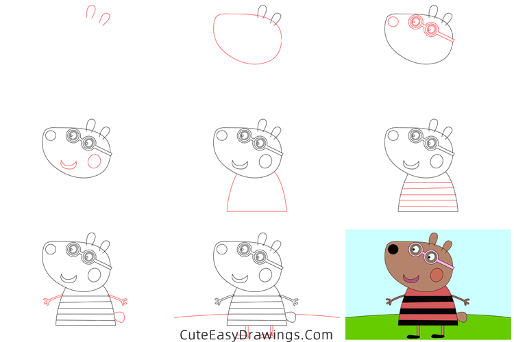 how to draw belinda bear from peppa pig - www.cuteeasydrawings.com