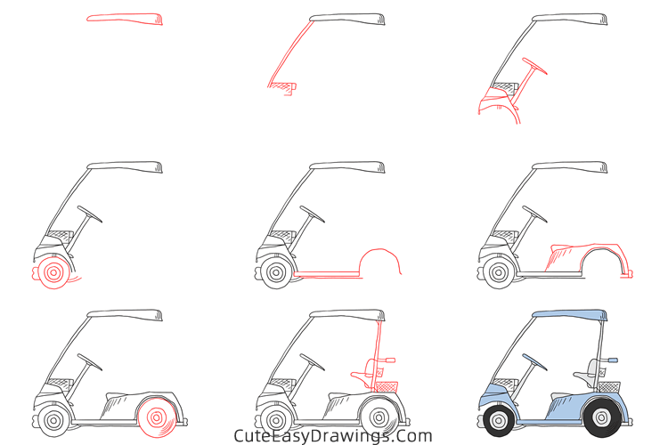 how to draw a golf cart - www.cuteeasydrawings.com