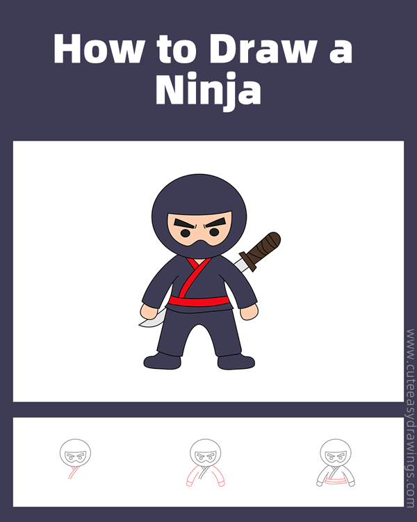 how to draw a ninja easy - www.cuteeasydrawings.com