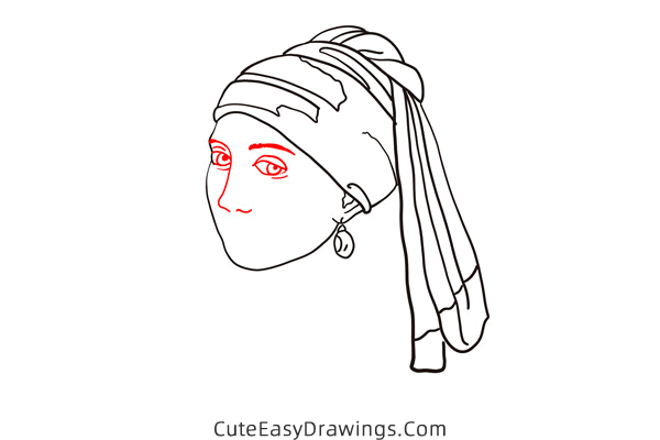 how to draw girl with a pearl earring - www.cuteeasydrawings.com