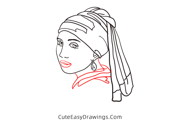 how to draw girl with a pearl earring - www.cuteeasydrawings.com