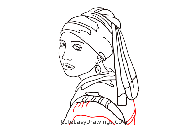 how to draw girl with a pearl earring - www.cuteeasydrawings.com