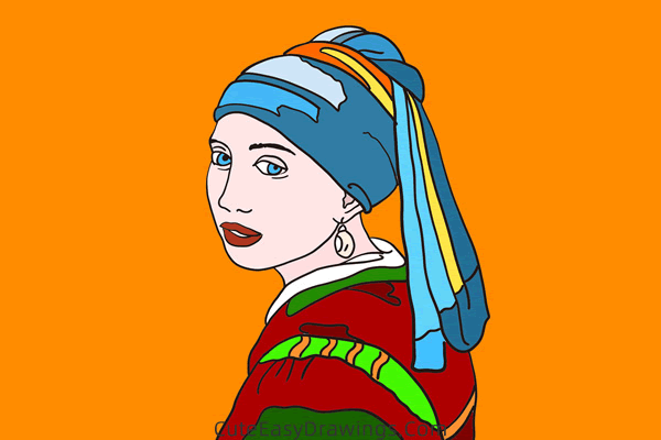 how to draw girl with a pearl earring - www.cuteeasydrawings.com