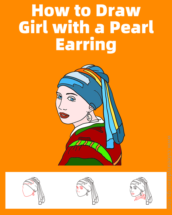 how to draw girl with a pearl earring - www.cuteeasydrawings.com