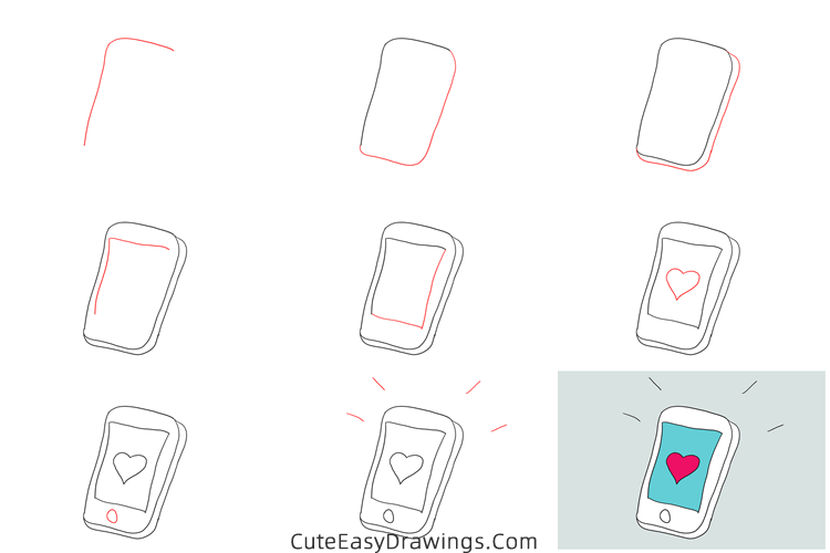 how to draw a smartphone - www.cuteeasydrawings.com