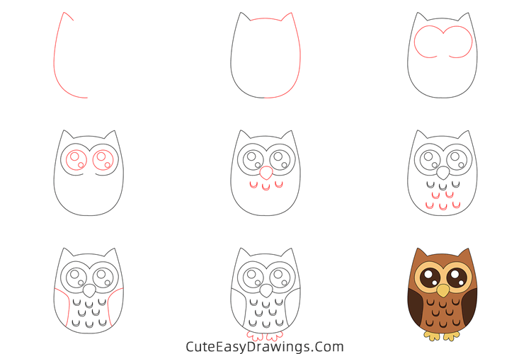 how to draw a cute owl - www.cuteeasydrawings.com