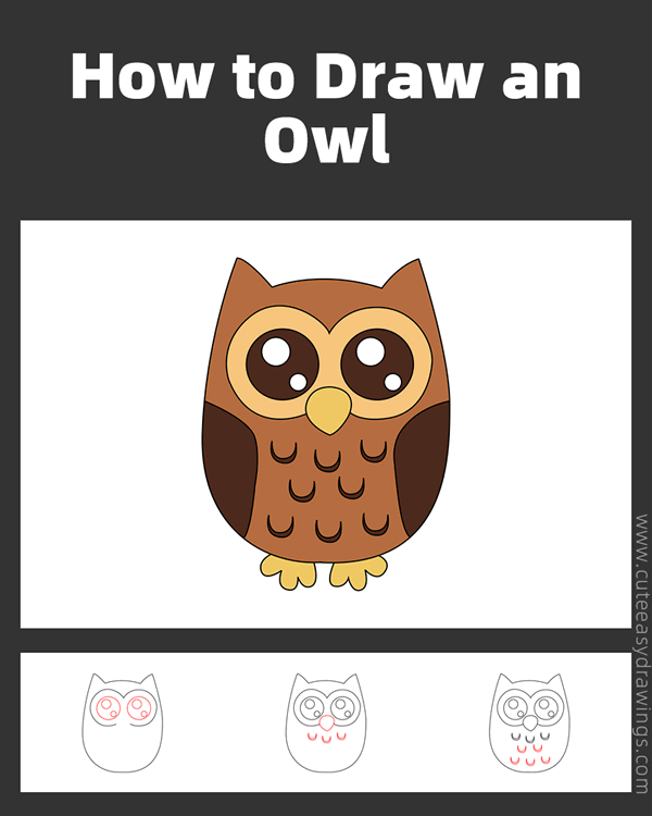 how to draw a cute owl - www.cuteeasydrawings.com